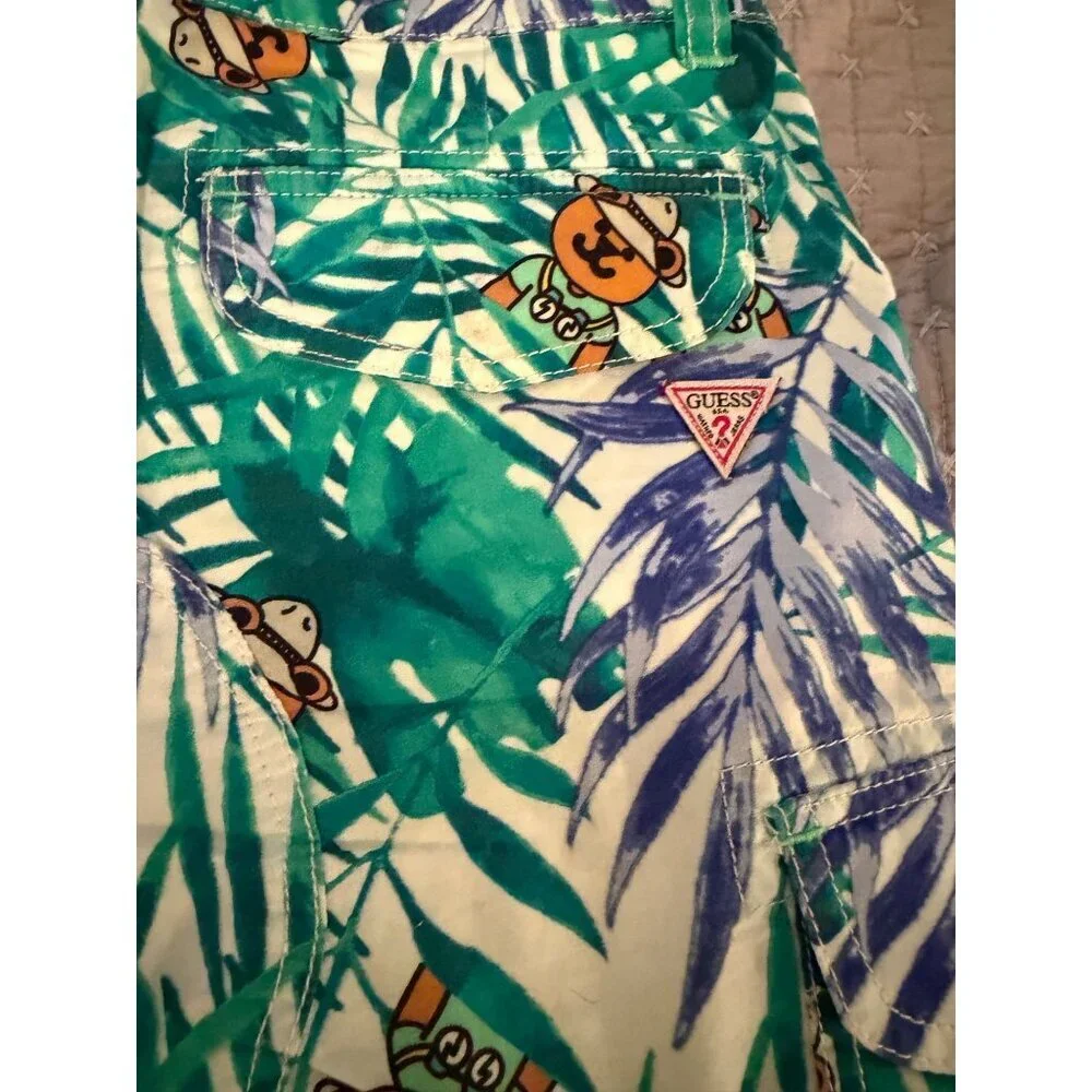 Guess Boys Size 6 Green Tropical Teddy Bear Cargo Short And Shirt Set Casual